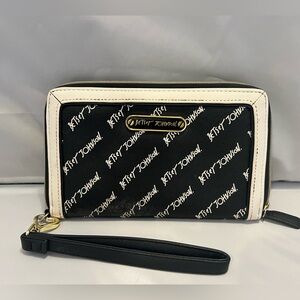Betsey Johnson Black and White Logo Wristlet
